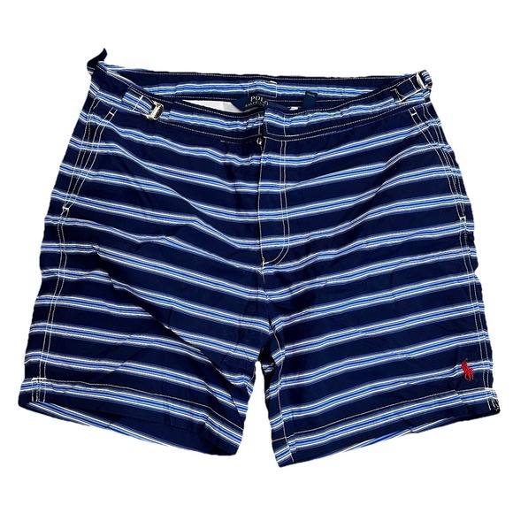 Polo Ralph Lauren Other - Polo Ralph Lauren Shorts Mens 34 Swim Trunks Blue White Striped Mesh Liner Short